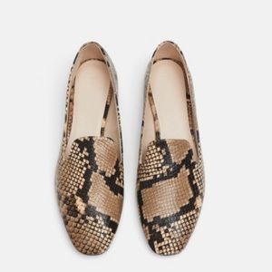 Zara Collection Snake Skin Leather Flats Loafers